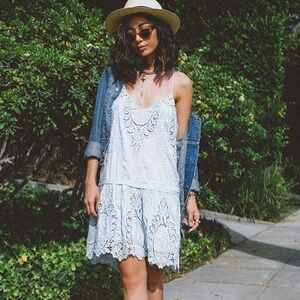 Saylor light blue lace braided strap mini dress